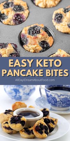 an easy keto pancake bites recipe with blueberries