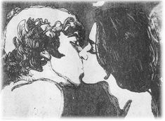 a drawing of two people kissing each other