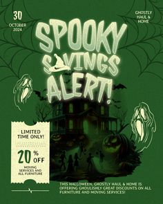 an advertisement for spooky savings alert