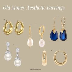 Classy Jewellery Aesthetic, Old Money Pearls Outfit, Fashion Earrings 2023, Pearl Earrings Old Money, Elegant Earrings Classy Gold, Old Money Jewelry Gold, Old Money Pearl Necklace