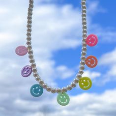 Here at Heavenly Beadz, we care about crafting our pieces with sky-high quality materials so all you have to worry about is enjoying your new jewelry! 🩵 Our smiley face necklace featured here is sure to make you smile and is made with pastel acrylic charms, glass pearls and tarnish resistant findings for a cute & playful look. 🌈