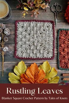 two square crochet patterns, one with leaves and the other with autumn leaves