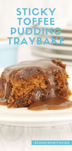 sticky toffee pudding tray bakes on a plate