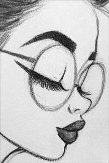 a drawing of a woman's face with her eyes closed and eyebrows drawn in pencil