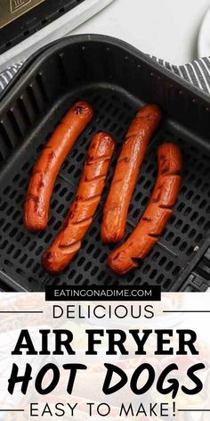 air fryer hot dogs on the grill with text overlay