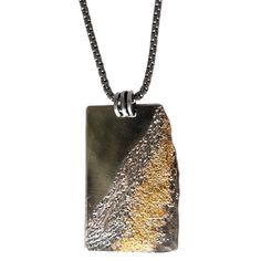 22k gold dust, oxidized Argentium silver 30” chain 1.75” pendant Double Stacked Ring, Knick Knack, Rectangle Pendant, Gold Dust, Zambian Emerald, Argentium Silver, Oxidized Silver, Wide Bands, Rose Cut Diamond