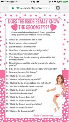 a pink and white bridal party game with the words, does the bride really know?