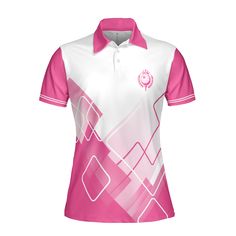 a pink and white polo shirt with an abstract design