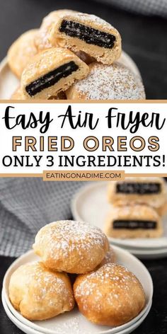 an image of fried oreos on a plate with text overlay that says easy and fun fried oreos only 3 ingredients