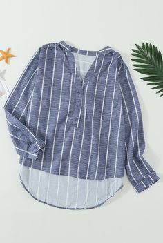 Blue Striped Blouse, Striped Shirts, Blue Striped Shirt, Mock Neck Blouse, Crisp Air, Blouse Sale, Blouse Online, Women's Wardrobe, Casual Blouse