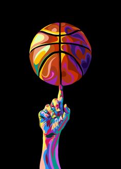 a person holding a basketball in their hand with the colors of rainbows on it