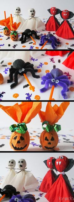 three different pictures of halloween decorations