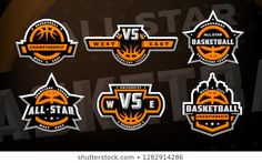 basketball logos with different colors and designs on the dark background, suitable for any team or competition