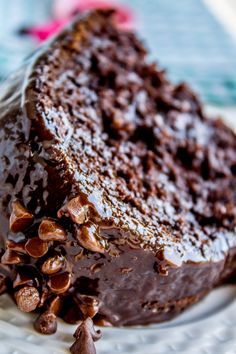 a piece of chocolate cake on a plate