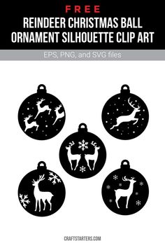 christmas ornaments with reindeers and snowflakes on them, in black and white