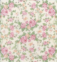 a floral pattern with pink roses and green leaves