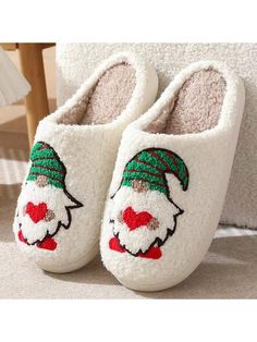 Cartoon Cute Couple Thermal Slippers, Warm Indoor Fur Ladies Slippers For Fall/Winter Green Hat     Cartoon,Christmas    Women Shoes, size features are:Bust: ,Length: ,Sleeve Length: Shoes Types, Christmas Slippers, Bedroom Slippers, Winter Slippers, Home Slippers, Box Shoes, Warm Shoes, Christmas Style, Fuzzy Slippers