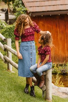 The fall blouse you've all been waiting for! Introducing our Gracie Top in Wine Floral! Featuring the most beautiful ruffle detailing, square neckline, slight puff sleeve and flattering fit. Pair her with your favorite jeans or our new Emma Skirt and you'll be unstoppable. Available in sizes xxs - 5x + kids! Be Unstoppable, Fall Blouse, Fall Photoshoot, Hello Fall, Hello Autumn, Mother And Child, Autumn Inspiration, Matching Outfits, Fall Dresses