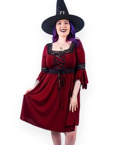 Dare Fashion Magick Witch H01 Burgundy SSSwish Renaissance Gothic Witch Costume Witchy Dresses For Halloween Festival, Witchy Halloween Festival Dress, Witchy Fall Dresses, Fairy Sleeves, Moon Pentagram, Upper Arm Cuffs, Tea Length Skirt, Pentagram Necklace, Arm Cuffs