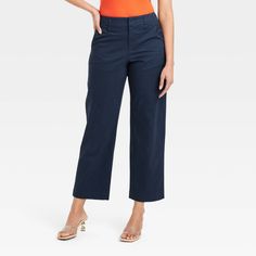 Elevate your everyday wardrobe with these High-Rise Straight Ankle Chino Pants from A New Day™. Tailored in a straight-leg silhouette, these ankle chino pants are crafted from soft, stretch twill fabric. They're designed with a fly button and zipper closure for a snug fit, while side slash pockets add space for small essentials. Pair them with anything from blouses to basic tees to tailored shirts for a variety of casual-chic outfits. A New Day™: Style that goes wherever you do. Classic Cropped Leg Dress Pants, Spring Ankle-length Chinos For Workwear, Ankle-length Chinos For Spring Workwear, Cotton Cropped Leg Capris For Work, Cotton Workwear Capris With Cropped Legs, Cotton Workwear Capris, Spring Mid-rise Chinos For Work, Spring Relaxed Fit Mid-rise Dress Pants, Mid-rise Chinos For Spring Workwear