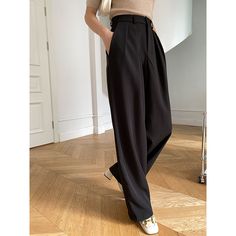 Fall Suit Wide Leg Pants  Material: 100% Polyester  Size: S, M, L, XL Color: Black  Season: Spring, Fall,   Occasion: Leisure, Outdoor, Daily, Vacation,Fall Outfits Black Full-length Dress Pants For Office, Black Full-length Pants For Business Casual, Black Non-stretch Straight Leg Dress Pants, Elegant Baggy Straight-leg Dress Pants, Black Full Length Wide Leg Pants For Office, Elegant Baggy Straight Leg Dress Pants, Black Wide-leg Dress Pants For Work, Black Wide Leg Business Casual Pants, Black Wide-leg Pants For Office