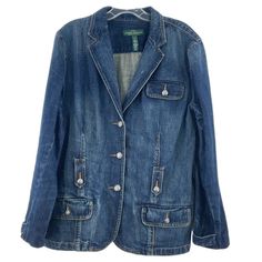 Buy Lauren Ralph Lauren Blue Denim Blazer XL - Preowned Women's Jacket for only $40.00 at 2WEARS! Denim Blazer, Ralph Lauren Blue, Lauren Ralph Lauren, Mens Bottom, Jean Shirts