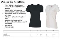 women's v - neck t - shirt sizes chart with measurements for each item