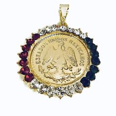 Red Green And White 18Kts Of Gold Plated Centenario Pendant Mexican Coin Charms Allergy Free, Green And White, Allergies, Red Green, Gold Plate, Coin, Size 2, Plating, Pendant Necklace