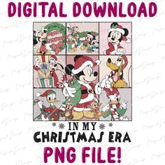 an image of mickey mouse and friends in christmas era with the title, digital download