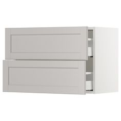 SEKTION Wall cabinet with 2 drawers, white Maximera/Lerhyttan light gray, 30x15x20 ". MAXIMERA drawer is a smooth-running, full-extension drawer with built-in dampers so that it closes slowly, softly, and quietly. Sturdy frame construction, ¾" thick. Frame: Solid birch. Sektion Kitchen, Lacquered Walls, Drawer Rails, Kitchen System, Painted Drawers, Plastic Edging, Wall Cabinet, Wall Unit, Little Houses