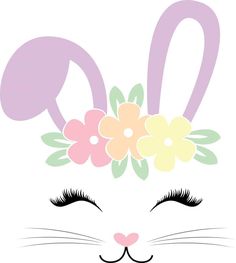 a white rabbit with flowers in its ears and eyes, wearing a flower crown on top of it's head