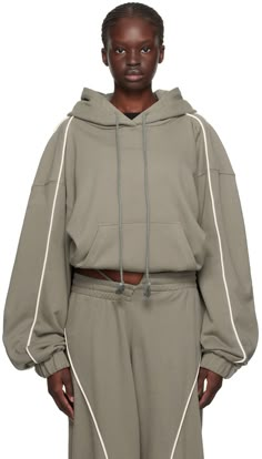 French terry hoodie. · Drawstring at hood · Kangaroo pocket · Elasticized cropped hem and cuffs · Piping at sleeves · Dropped shoulders Supplier color: Sage Patagonia Street Style, Hoodie Techwear, Adventure Fashion, Sportswear Outfits, French Terry Hoodie, Hoodie Brands, Kangaroo Pocket Hoodie, Looks Street Style, Sports Hoodies