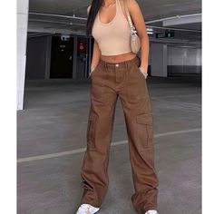 Loose Fit Cargo Pants, Flap Pockets Non-Stretch Solid Color Street Style Straight Jeans Y2k Kpop Vintage Style Women's Denim Jeans & Clothing New Without Tags Size: 2xl Waist Size: 34.7 Hip Size: 47.3 Bottom Length: 42.6 Inseam Length: 30.7 Color: Tan Star Rating: 10 Out Of 10 Stars Condition: New Without Tags. New Condition No Cuts, Rips, Or Stains. Material: Denim Composition: 65% Cotton 35% Polyester Patterned: Solid Color Type: Cargo Pants Seasons: Spring/Summer/Fall Care: Machine Wash, Do N Loose Streetwear, Work Trousers Women, Denim Aesthetic, College Outfits Women, Women Cargo Pants, Moda Jeans, Jeans Cargo, Denim Patterns, Work Trousers