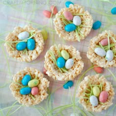 rice krispy treats with candy eggs in the middle