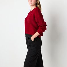 This by&by women's and junior's sweater is an essential addition to your cold-weather wardrobe for its chic take on a classic style. Made from stretch-knit in a rich red hue, this cable-knit sweater has a slightly cropped length, a crew neck and long drop-shoulder sleeves. Wear it with jeans or pants. Closure Type: Pullover HeadFit: Regular FitNeckline: Crew NeckSleeve Length: Long SleeveSleeve Style: Drop-Shoulder SleeveApparel Length: 20.25 InchesFiber Content: 77% Acrylic, 23% PolyesterFabri… Striped Pullover, Large Sweaters, Small Sweater, Long Sleeve Pullover Sweater, Red Sweaters, Pullover Sweater, Drop Shoulder, Cable Knit, Cold Weather