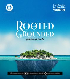 the poster for rooted ground with an island in the middle