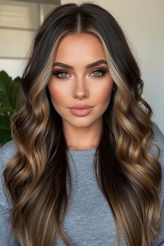 Dark Brown Hair With Highlights Green Eyes, Thick Money Piece Balayage, Darkest Brown Hair Balayage, Khloe Kardashian Hair Brown, Hazel Eye Hair Color Ideas, Fun Brunette Hair Color Ideas, Blue Eyes Fair Skin Hair Color Ideas, Dark Brown Hair With Caramel Money Piece, Jamie Genevieve Hair