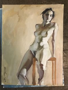 a painting of a naked woman sitting on a stool