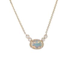 Opal Diamond Dew Necklace Delicate Design, Australian Opal, Ethiopian Opal, Cable Chain, Diamond White, Bridal Jewelry, Wedding Jewelry, Opal, Gold Necklace