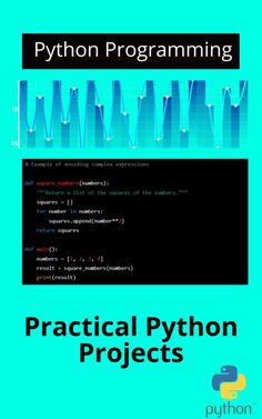 a book cover with the words practical python projects written in black and blue letters on it