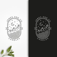 the logo for james and co candles is shown next to an illustration of mountains, stars and moon