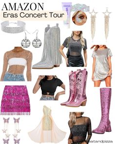 a collage of different types of clothing and accessories for the amazon era concert tour