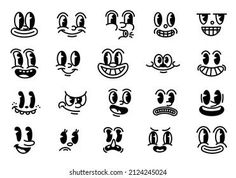 cartoon faces drawn in black and white