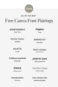 the font family for all of the best free canva font pairings on the web