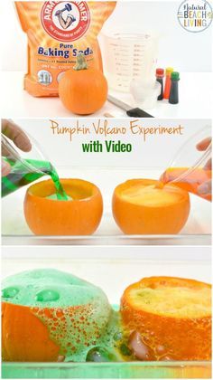 pumpkin volcano experiment with video and instructions to make it look like they are in the air