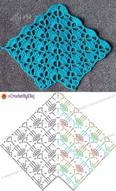 the crochet pattern is shown in two different colors