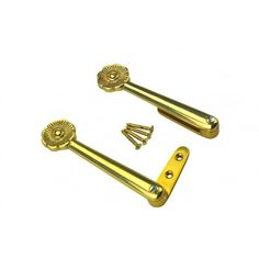 two golden handles and screws on a white background