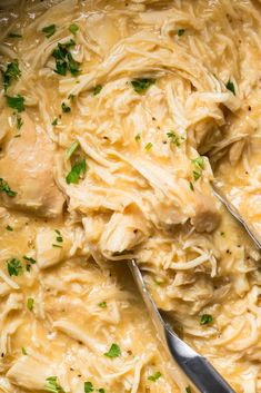 chicken alfredo with parsley in a skillet, ready to be cooked and eaten