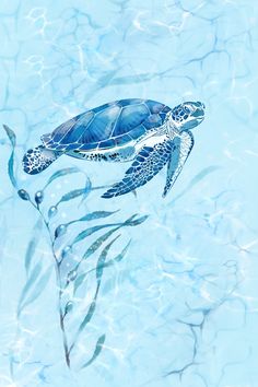 a painting of a turtle swimming in the water