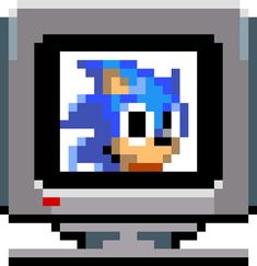 an old computer screen with sonic the hedgehog on it's face and eyes